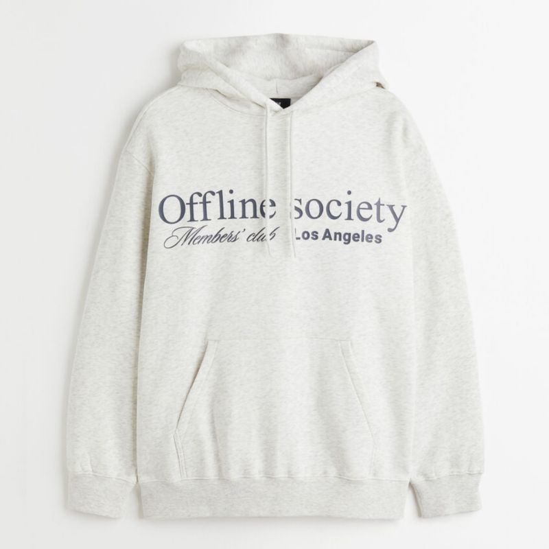 [BISA COD] HOODIE PRIA WANITA H&M OFFLINE SOCIETY GREY MARL PRINTED