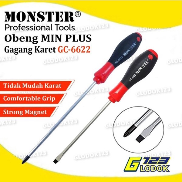 Obeng Min Plus Kembang Bolak Balik Screwdriver Magnet Gagang Karet