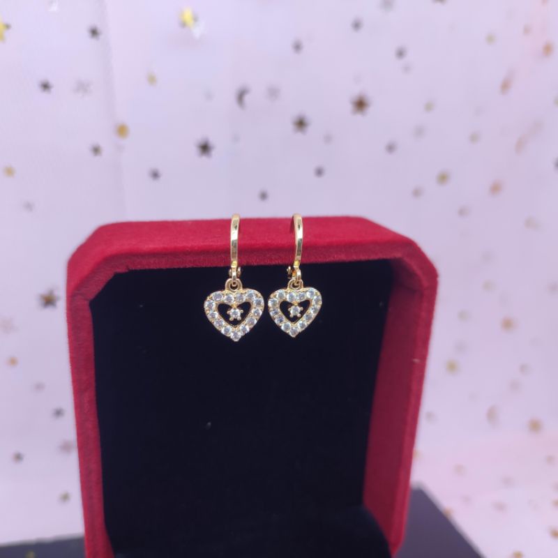 Anting bulat capit wanita xuping love lapis emas anti karat COD