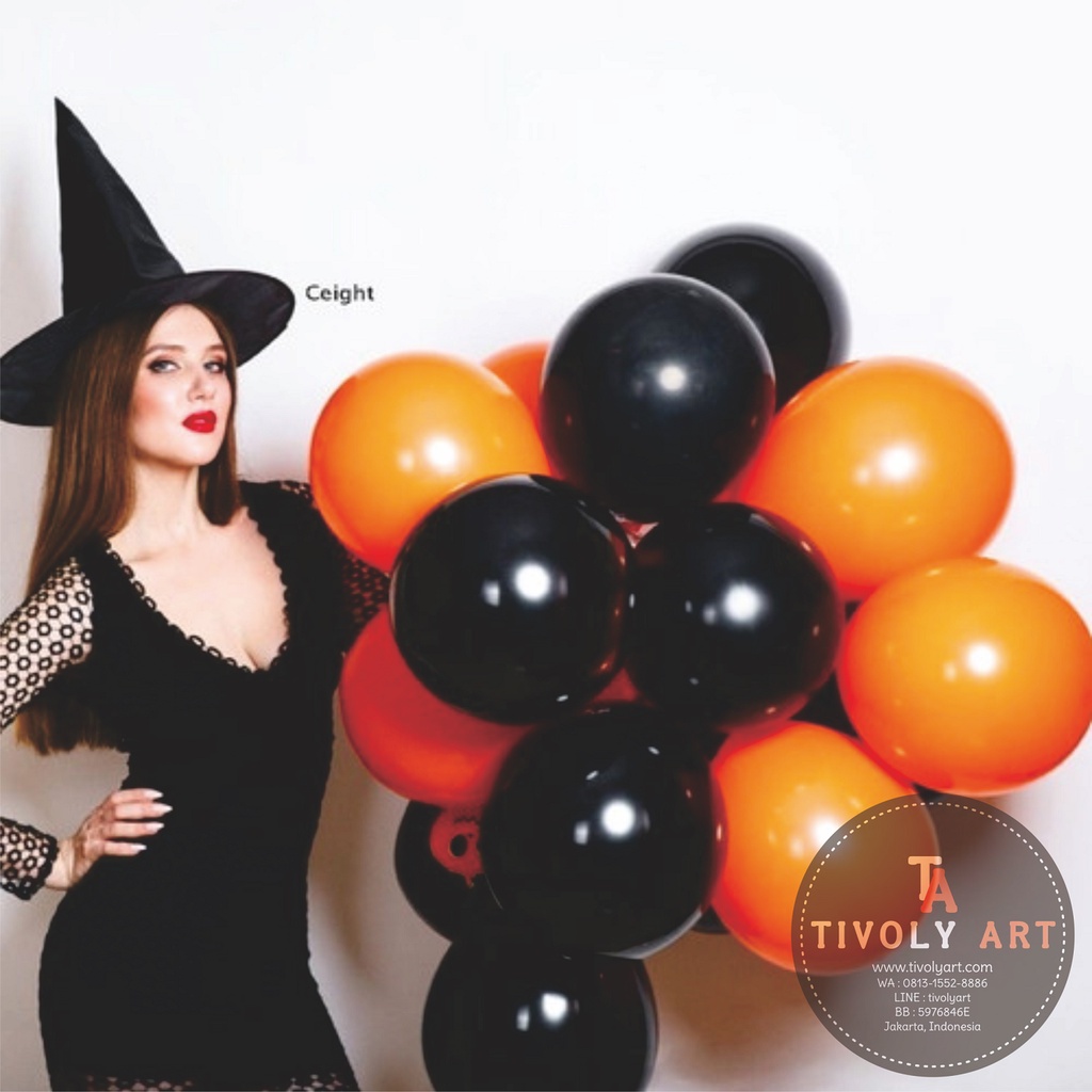 Balon DOFF Orange Hitam ECER | Balon Latex ORANGE HITAM | Balon Halloween
