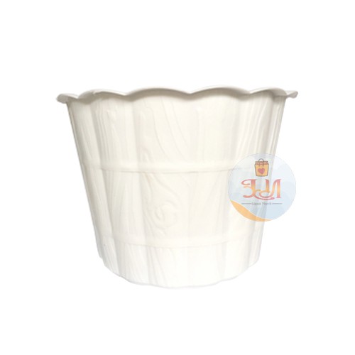 [6 Pcs] Pot Plastik Motif Kayu Besar 35cm / Pot Bunga Cornelius Putih Ukuran 35 cm