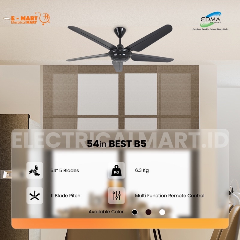 Kipas Angin Gantung 5 Baling MT EDMA 54 Inchi BEST B5 Kipas Angin Dekorasi REMOTE Ceiling FAN