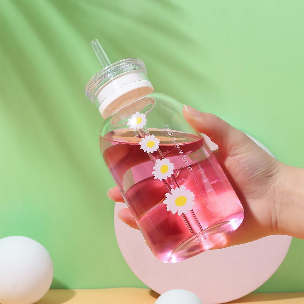 Solighter Water Bottle Flower Daisy Frosted Botol Minum Sedotan