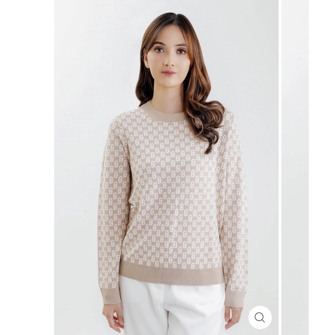 Buttonscarves x Benang Jarum Signature Monogram Sweatshirt SIZE L - BEIGE
