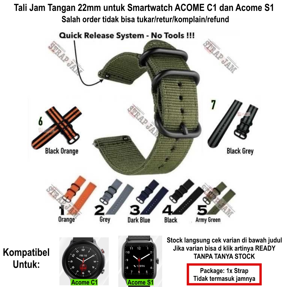 Tali Jam Acome C1 / S1 - Strap 22mm Nylon Stitching Dengan 3 Buckle