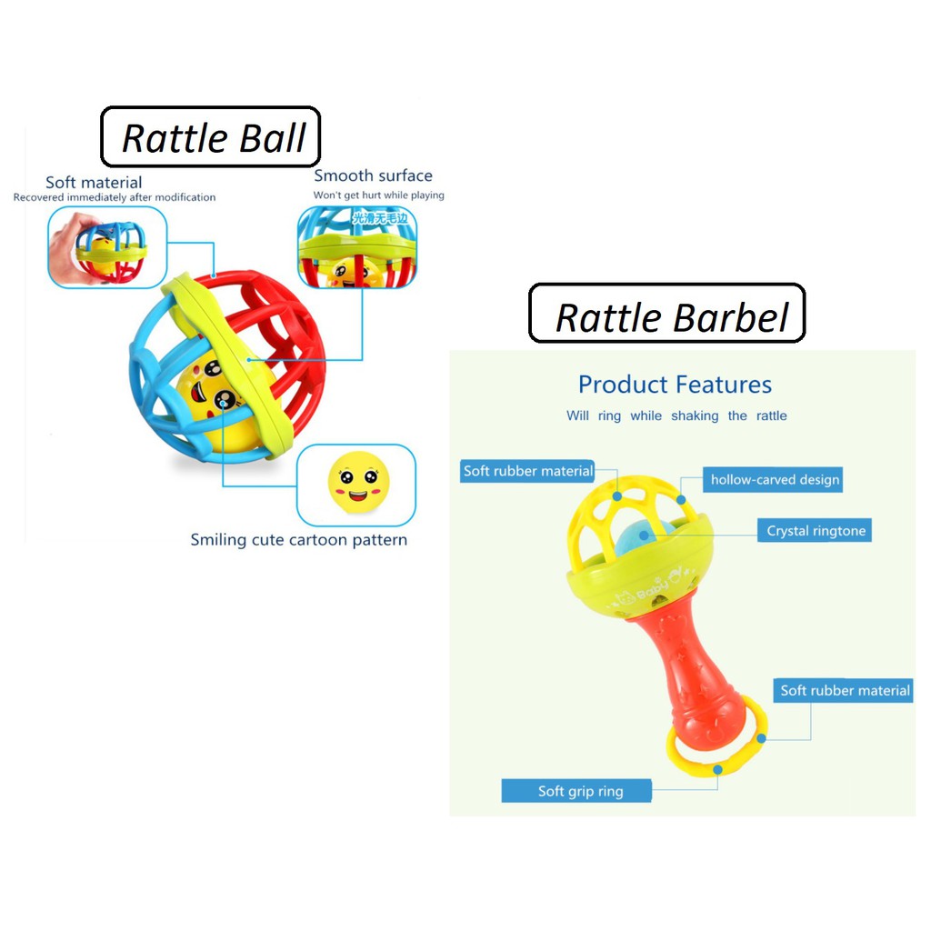 Mainan Rattle Teether Kerincingan Bayi / Mainan gigitan bayi Barbel / Ball BPA FREE CBKS LC