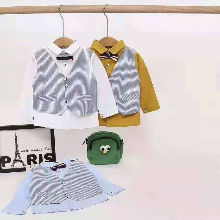 Kemeja Anak Laki-Laki Dasi Kupu-Kupu dan Vest Usia 1-4 Tahun Ukuran 6-12