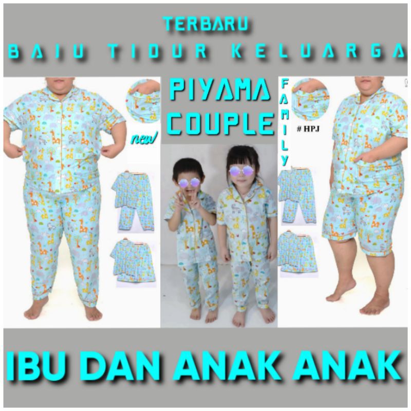 couple PIYAMA KATUN JEPANG karakter Jerapah / zebra / gajah / baju tidur piama setelan