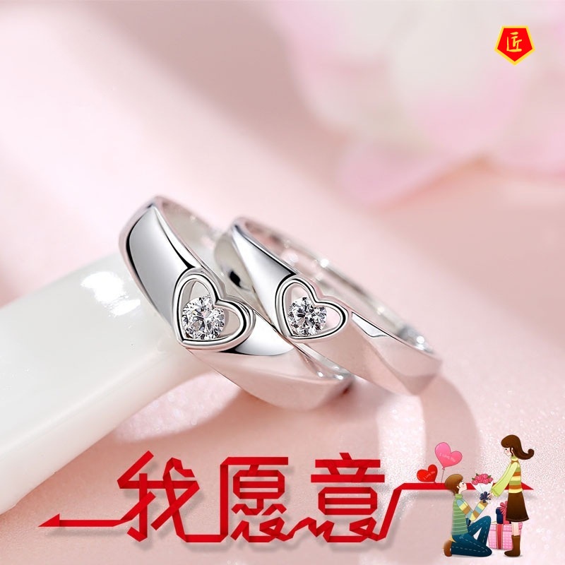 [Ready Stock]Couple Ring S925 Silver Hollow Love Diamond Creative Personality