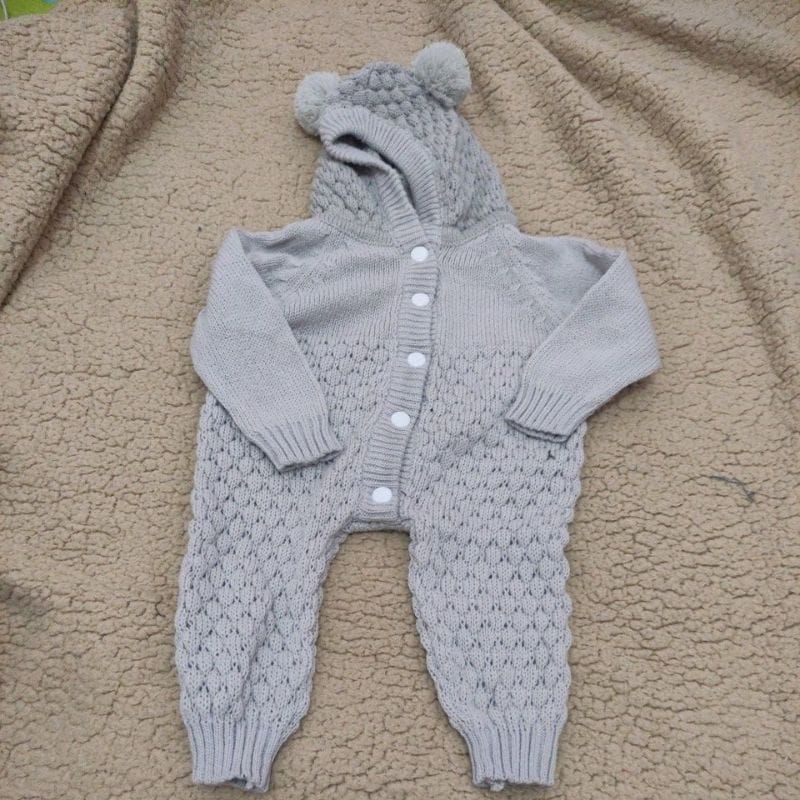 Jumper Rajut Anak Bayi Lucu 0-6 bulan  UNISEX/Jumper bayi perempuan/Jumper bayi laki-laki / KIDS RAJUT / Baju kodok bayi-Abu Muda Premium