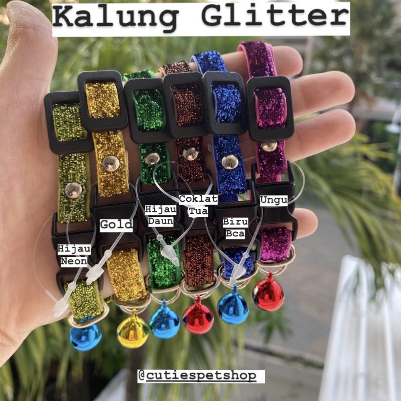 KALUNG GLITTER LONCENG ANJING  KUCING WARNA  WARNI  RAINBOW 