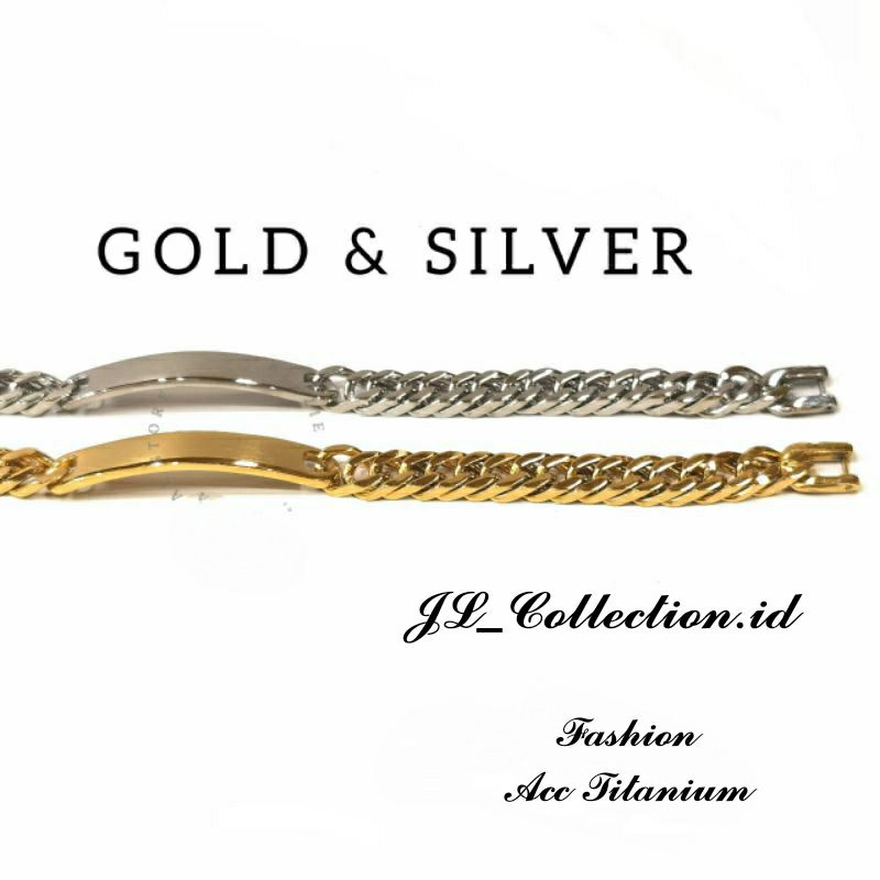 Gelang Rantai Padat Plat Titanium Silver Emas Antikarat Impor pria wanita