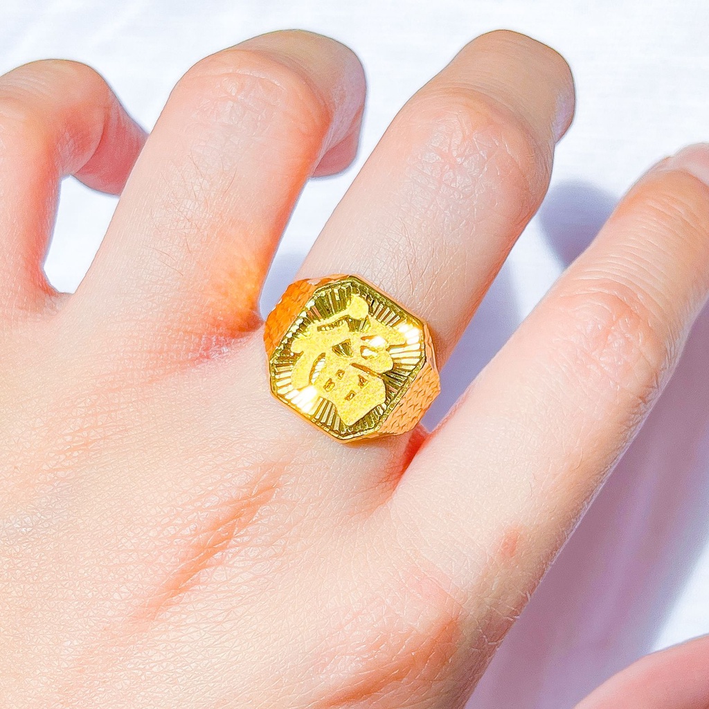 Cincin pria anak dan dewasa emas asli kadar 70 lokal 65% hoki blessing hok doff ukir kilat tanpa permata ringan 2 gram laki laki2 mas kuning lebar stempel