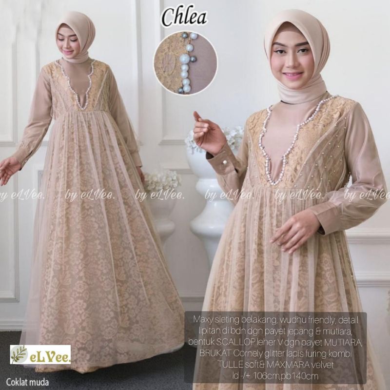 Chlea baju gamis longdress pesta brokat tile bordir