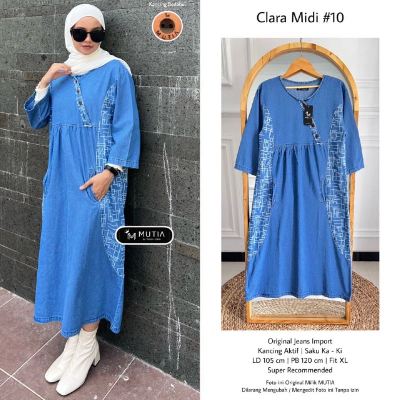 CLARA MIDI #10 BY MUTIA / DRESS JEANS WANITA MUSLIMAH / Gamis midi polos Kekinian