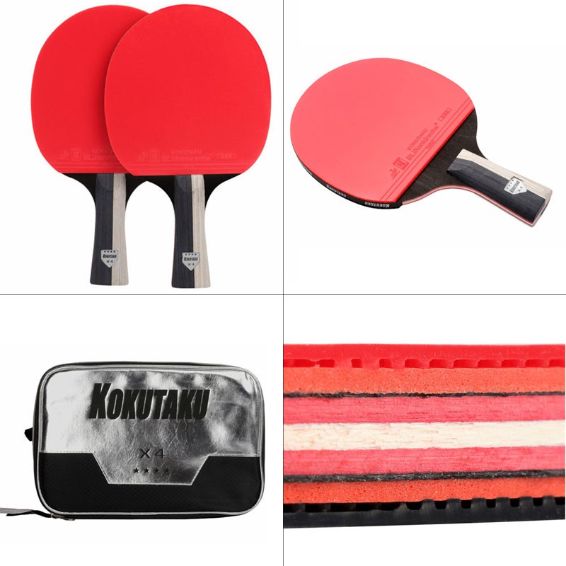 Kokutaku 4-Star Raket Tenis Meja / ping pong Profesional Bahan Karet Dengan Tas