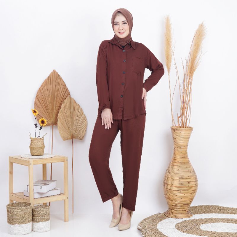 Kemeja setelan busui lengan panjang | Setelan kemeja wanita polos | kemeja set rayon