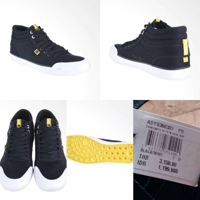 Sepatu DC Evan Smith HI TX M Black White Yellow