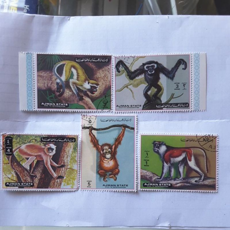 

Perangko Ajman seri Kera monyet monkey set 5 prangko