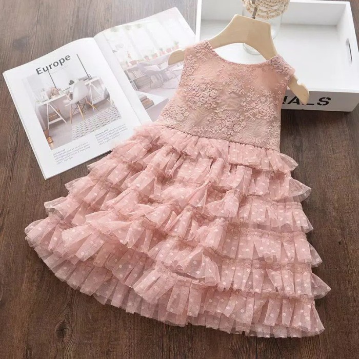 Gaun Anak - Gaun Anak 2 3 4 5 6 Thn/Dress Mewah/Gaun Pesta Putih/Baju Ulang Tahun - Pink Dusty