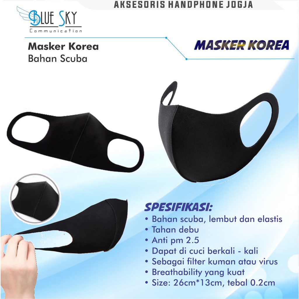 MASKER KOREA BAHAN SCUBA ELASTIS SEBAGAI FILTER BAKTERI DAN DEBU