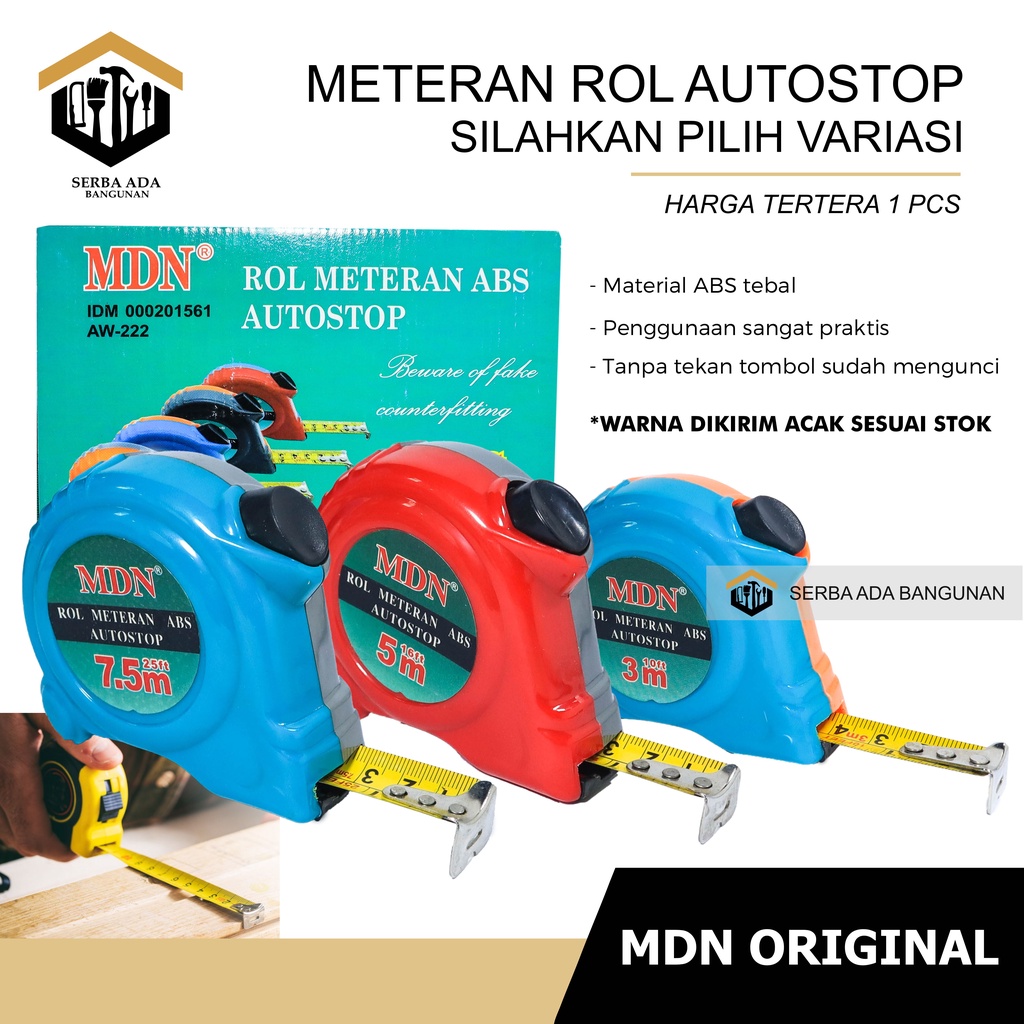 TERMURAH Meteran Plastik Karet 3 Meter Self Stop Lock 3M Measuring Tape 3 M Rol Meter MDN Auto Lock