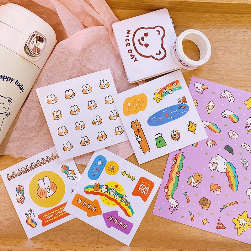 1 Pack Stiker Bentuk Kelinci Mini Warna Pelangi untuk 1 Pack Stiker Bentuk Kelinci Mini Warna Pelangi untuk