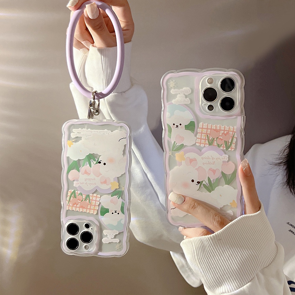 IPHONE Domba Lucu Ungu Muda Berbentuk Gelombang Lembut Ponsel Cover Untuk Iphone7 8 PLUS X XR Xs11 12 13 14 MINI PRO MAX SE 2020 Dengan Gelang Anti Hilang