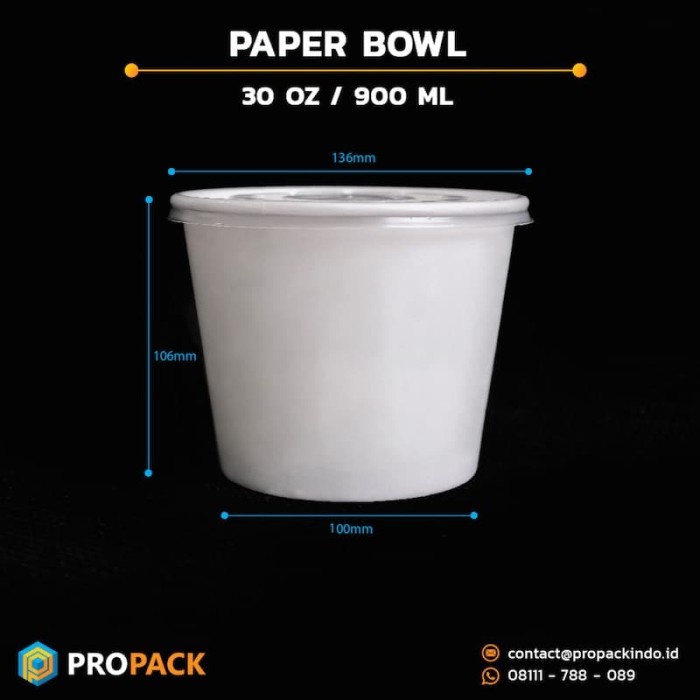 

Ginger- Paper Bowl 900ml Polos + TUTUP isi 25 pcs / Mangkok Kertas Murah 30oz