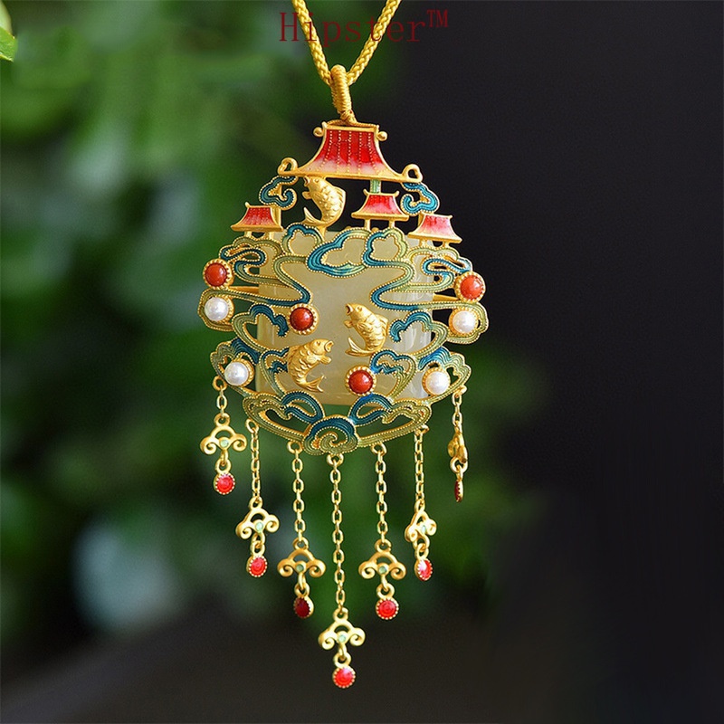 Natural Hetian Jade Necklace Gold Women