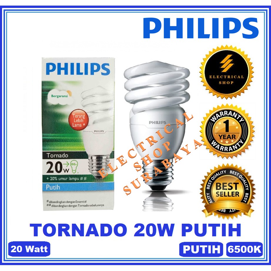 PHILIPS LAMPU TORNADO 20W 20 WATT PUTIH (HARGA GROSIR &amp; GARANSI) SPIRAL CDL PROMO MURAH ORIGINAL