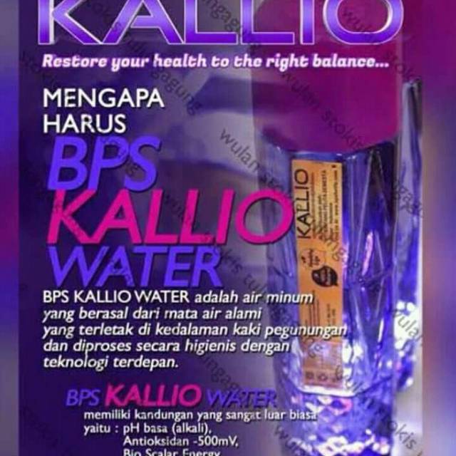 

AIR KALLIO AIR MENGADUNG PH TINGGI DAPAT MENGOBATI PENYAKIT YANG DI SEBABKAN OLEH ASAM TUBUH TINGGI