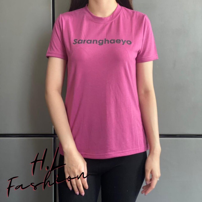 Kaos wanita leher bulat tangan model “Saranghaeyo”