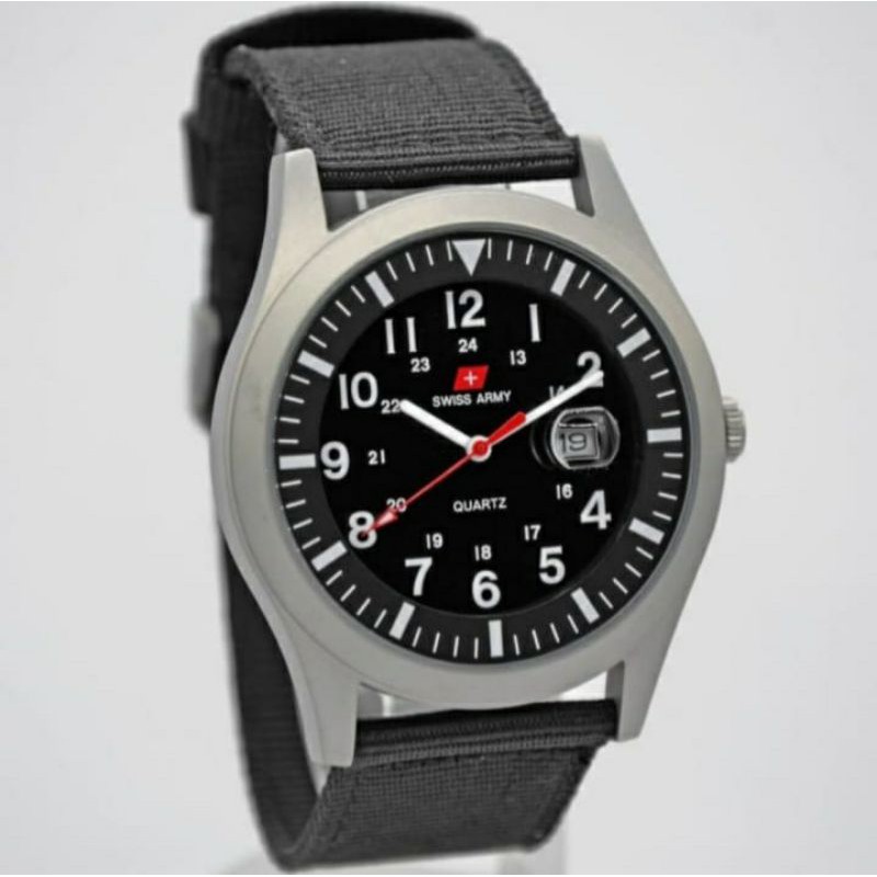 Jam Tangan Swiss Original Tali Kanvas - Jam Tangan Pria Original Tali Kanvas - Hitam
