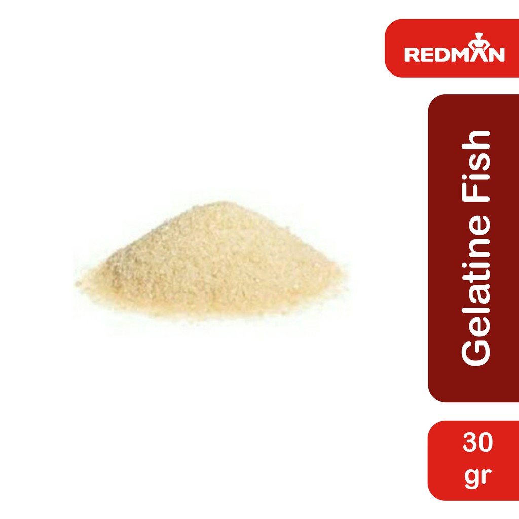 

Redman Fish Gelatine Powder 30gr Impor Halal Gelatin Ikan Bubuk Bloom
