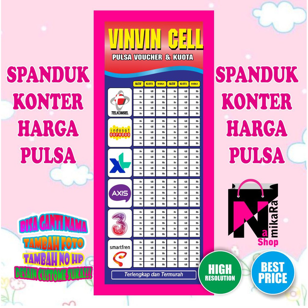 Spanduk Banner Konter Pulsa/ Spanduk Konter Seluller Ukuran 160cmx60cm TERMURAH