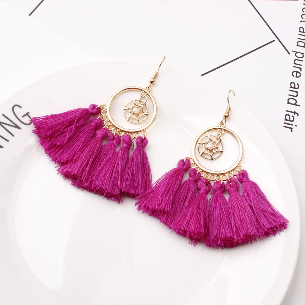 Fashion Dreamcatcher anting-anting wanita Bohemian ethnic style elegan rumbai anting-anting panjang