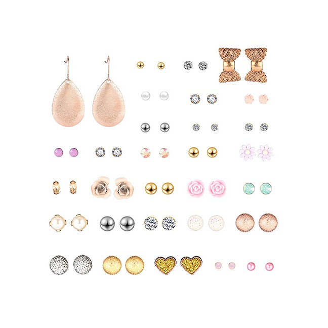 LRC Anting Set Fashion Gold Love Collar Combined With Gold Earrings 30 Pairs F83544