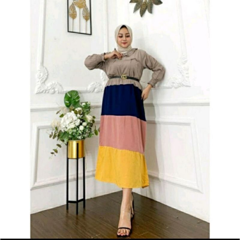 Daster Arab Pelangi Long Dress Pelangi Lapis Free Belt || Dress Kekinian Viral