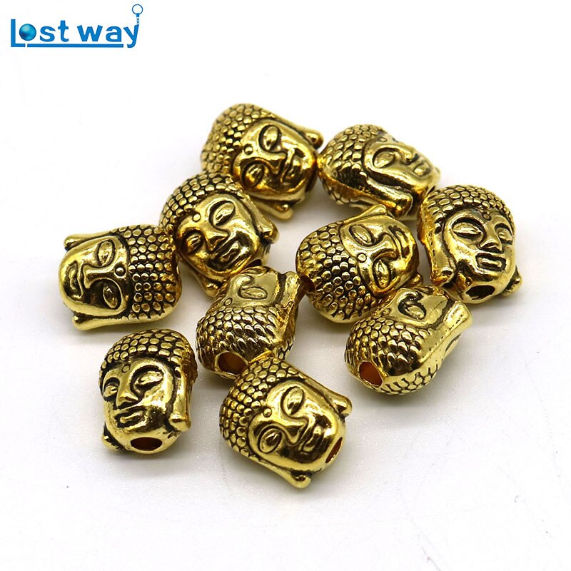 CHARMS 20pcs / Lot Manik-Manik Spacer Kepala Buddha Tibet Bahan Metal Warna Silver Ukuran 10x8mm 2mm Untuk Membuat Perhiasan