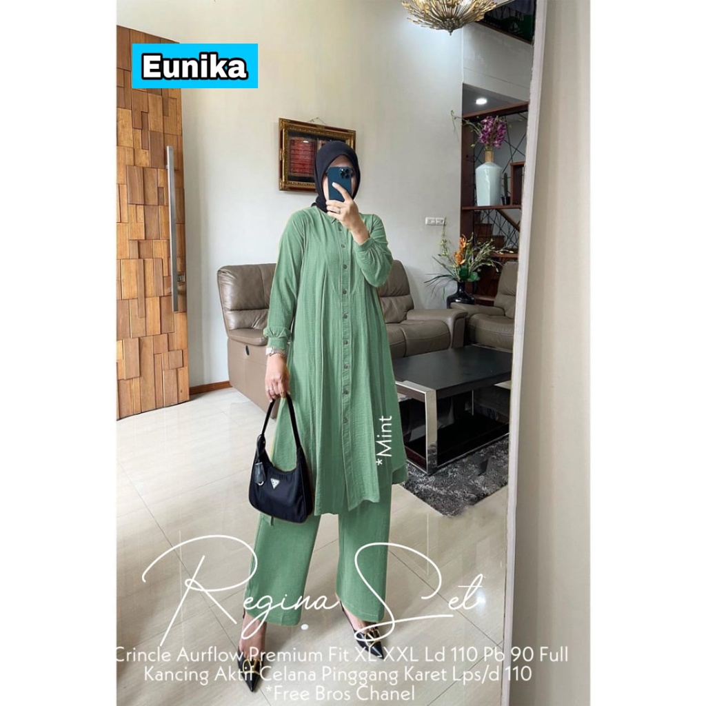 CARVIL ONE SET BY EUNIKA - CARVILA SET EUNIKA- REGINA ONESET BY EUNIKA - SET LONG TUNIK DAN CELANA WANITA - SET PAKAIAN MUSLIM WANITA-REGINA MINT