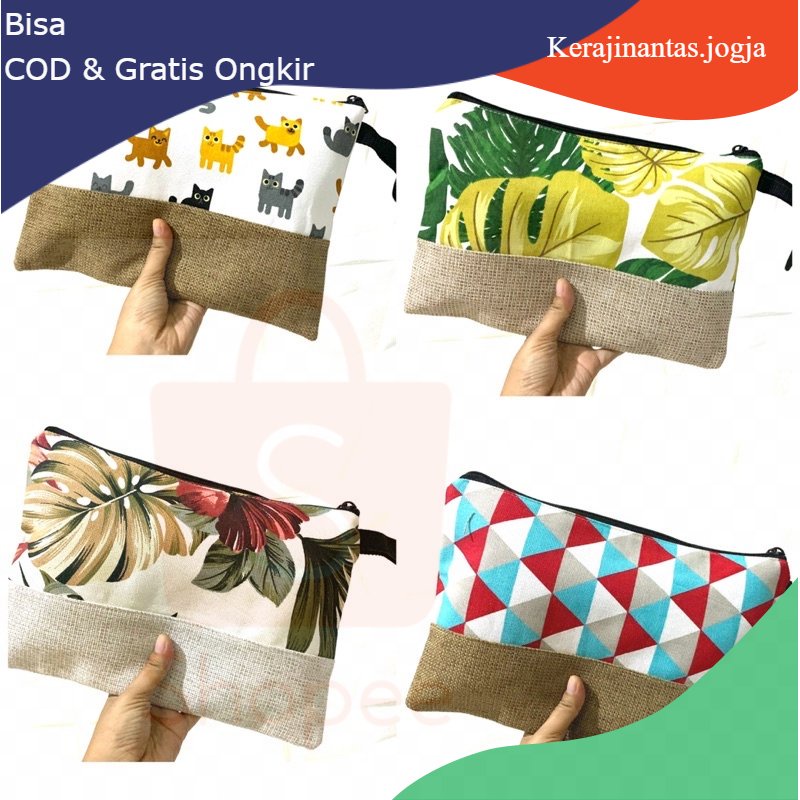 Pouch Kanvas Kombinasi Goni Size Large 30x22cm