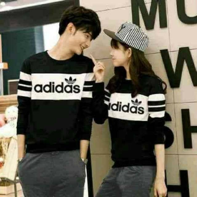 PROMO JUAL Baju Couple Adidas Bahan Babbyterry Lengan Panjang Warna Hitam/kaos distro murah gaul oke