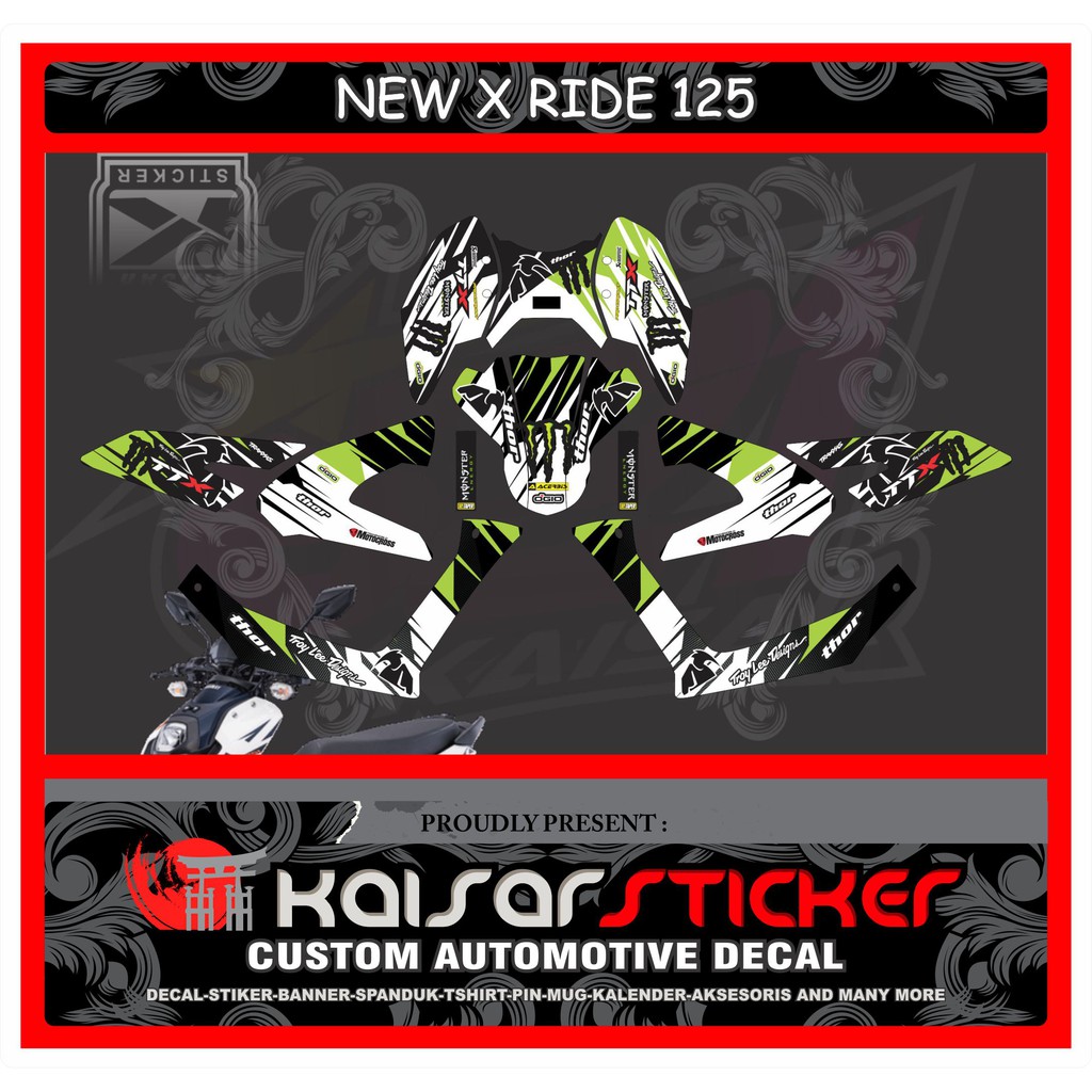 DECAL STICKER MOTOR FULL BODY STIKER YAMAHA X RIDE 125 GRAFIS HIJAU
