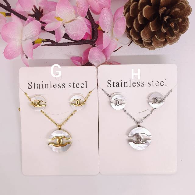 Kalung set titanium asli anti karat uk 45cm permata zircon