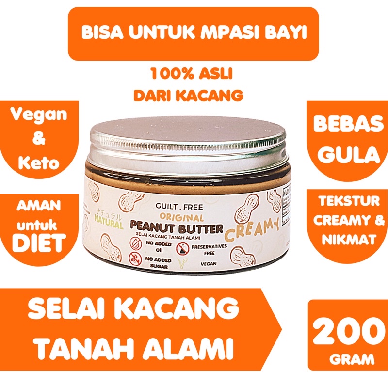 

HEALTHY PEANUT BUTTER UNSWEETENED Selai kacang tanah 200gr || Vegan and Keto| selai keto| MPASI
