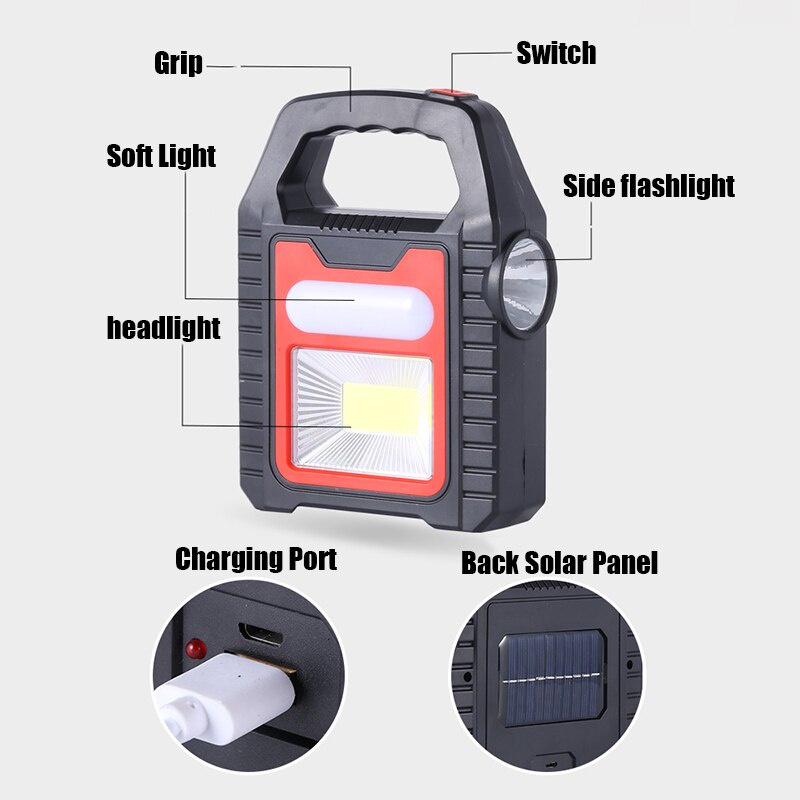 3 in 1 Solar Light USB Pengisian Rechargeable COB LED Camping Lamp Lampu Lentera Tahan Air Senter Darurat