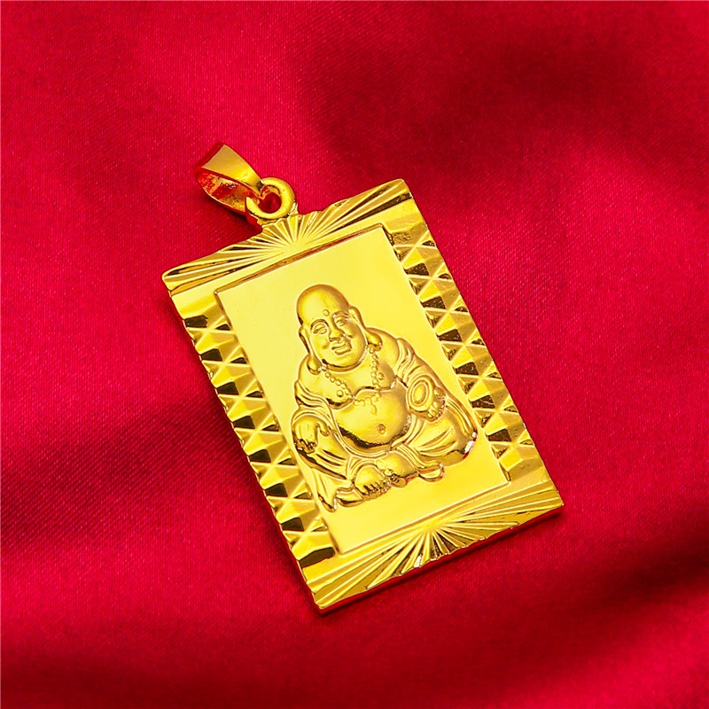 Liontin Lapis Emas Asli Kadar 375 Desain Guanyin Flame Buddha Guan Gongfang Hollow Untuk Pria Dan Wanita