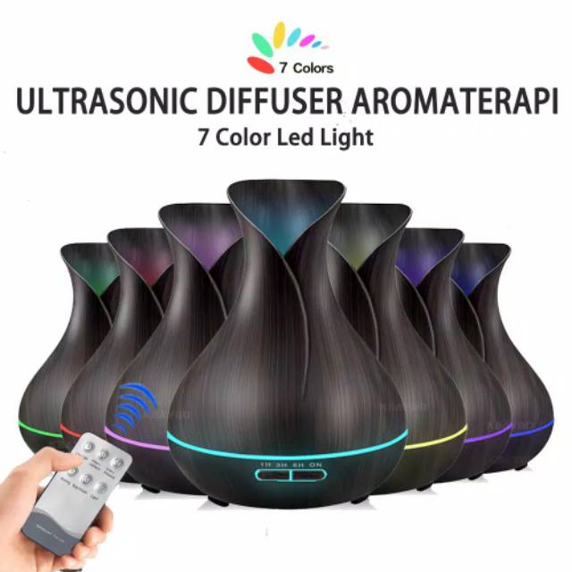 Wooden 400ml Ultrasonic Air Humidifier Aroma Essential Diffuser Wood kayu 7 LED pelembab udara jnp