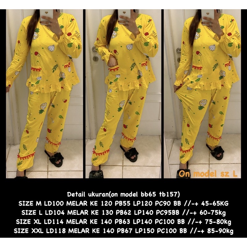BAJU TIDUR LENGAN PANJANG LEISURE VOGUE DLL KOREA IMPORT CINA WANITA KADO PP PIYAMA REMAJA DEWASA-PPO-001 YL PLANT /XL